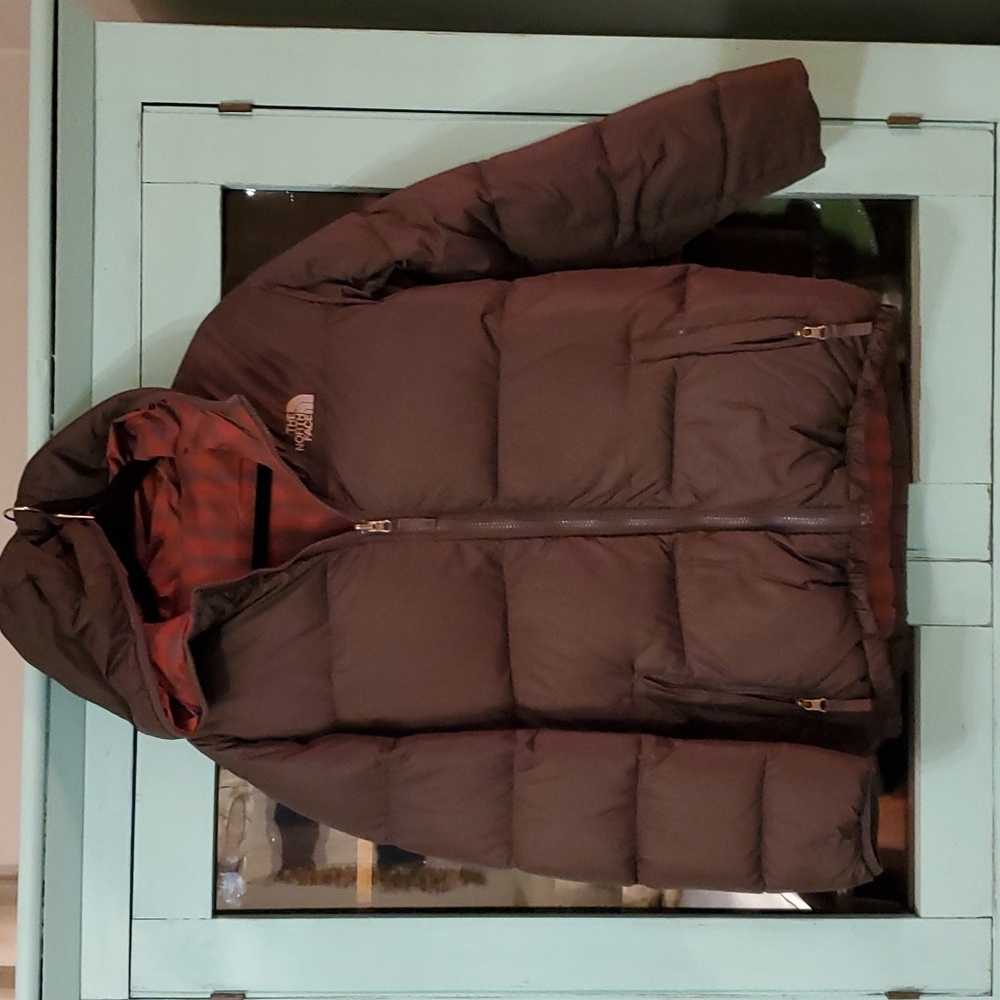Reversible The North Face Boys Puffer Jacket black/red plaid size XL